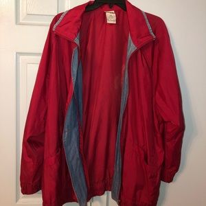 vintage red & denim raincoat